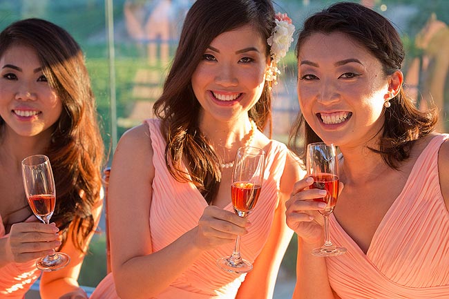 Bridesmaids toasting at a vinery in Temecula